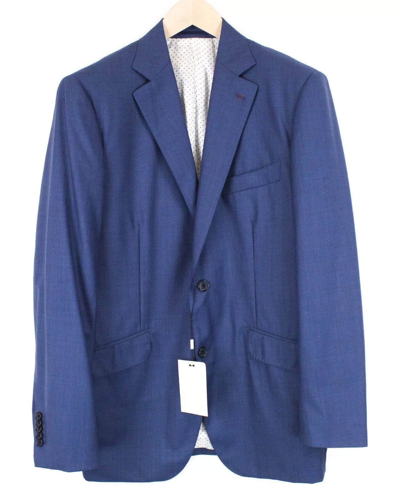 SUITSUPPLY vyriškas švarkas UK44 mėlynas Lazio vilnonis švarkas su įpjovomis atvarte ir pamušalu klasikinis 