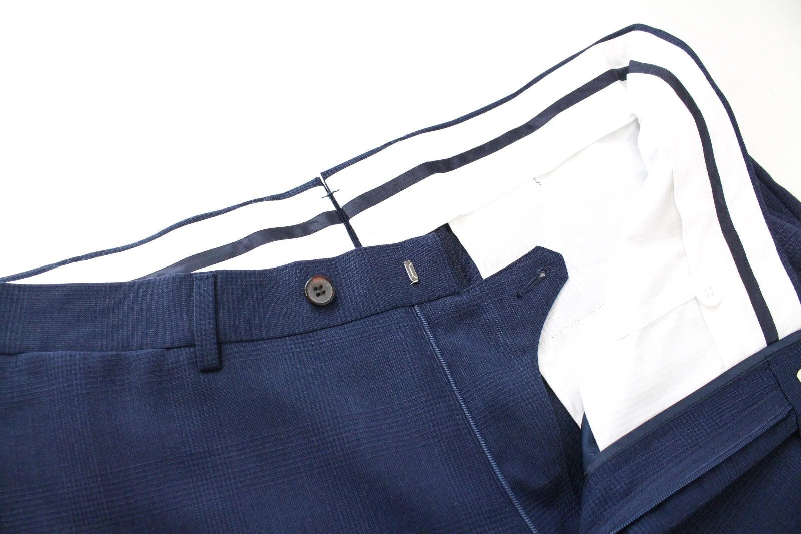 SUITSUPPLY Men Trousers UK44R Brescia Blue Wool Formal Fit Lined Pleats