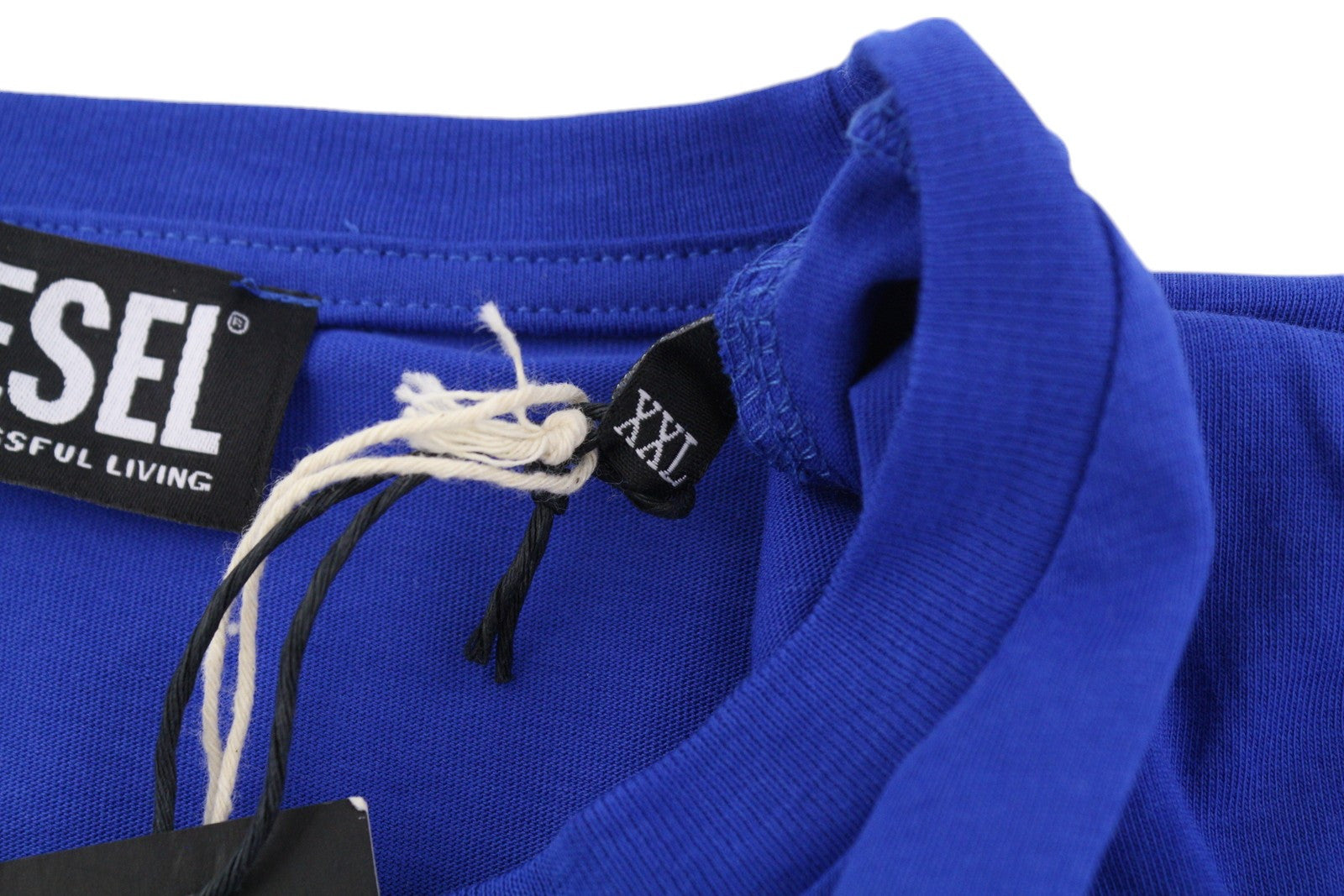 DIESEL T-Diegos-LS-K27 vyriški marškinėliai su mėlyna apykakle ir logotipu, 2XL dydžio. 