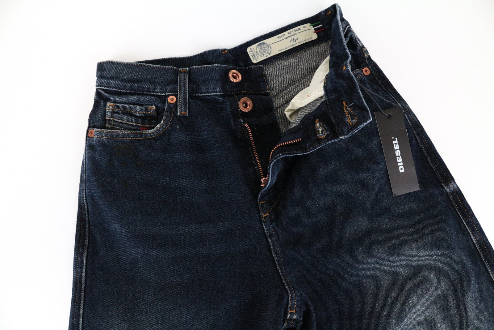 DIESEL Alys 084ZK džinsai moterims W24/L32, mėlyni, skalbtos medvilnės, tiesaus kirpimo