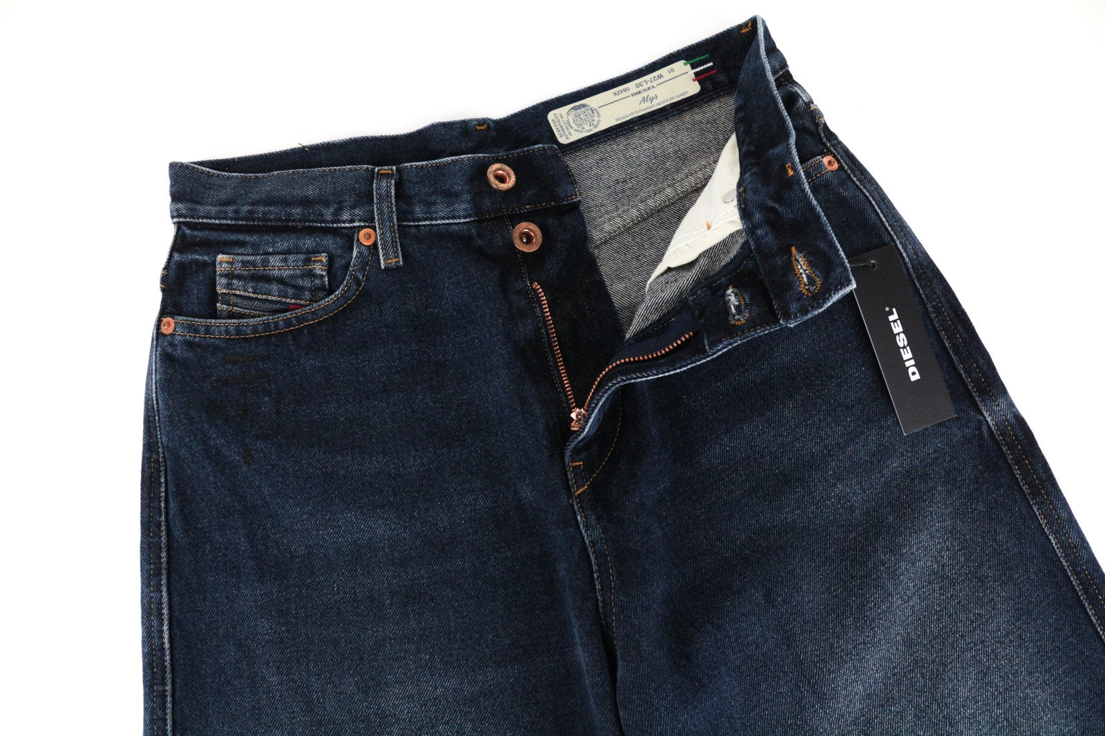 DIESEL Alys 084ZK W27/L30 Tamsiai mėlyni tiesūs džinsai moterims iš grynos medvilnės
