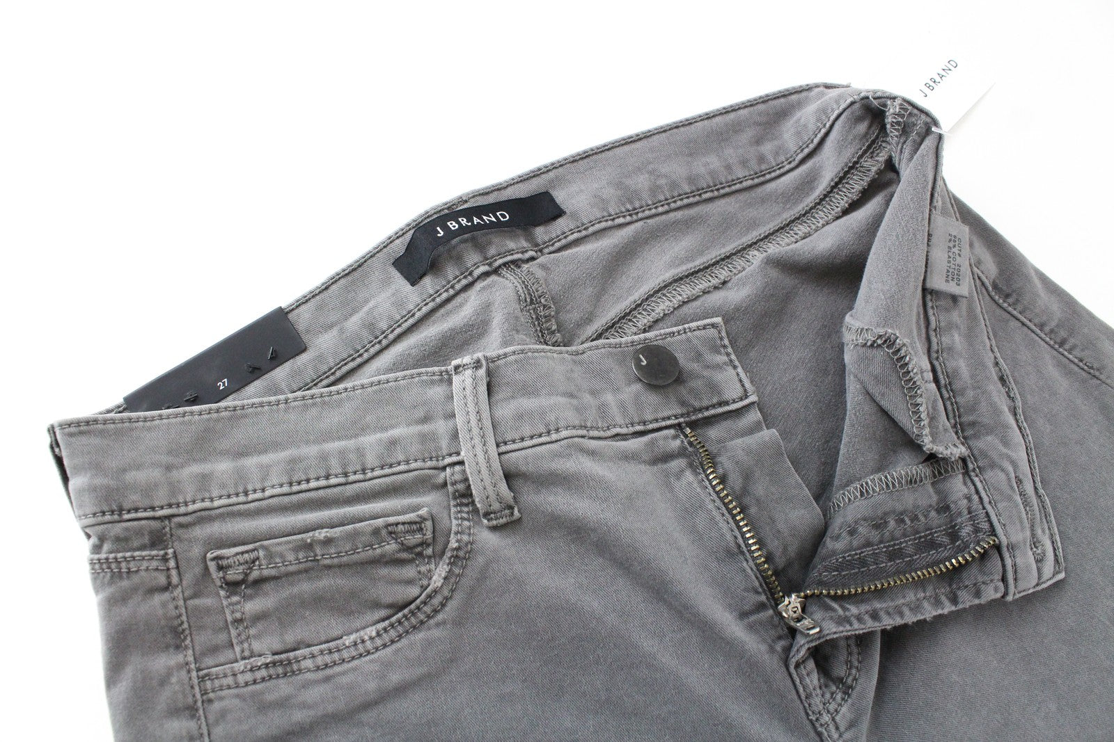 J BRAND aptempti pilki džinsai W27 tamprūs medvilniniai moteriški džinsai su plėšytais keliais 