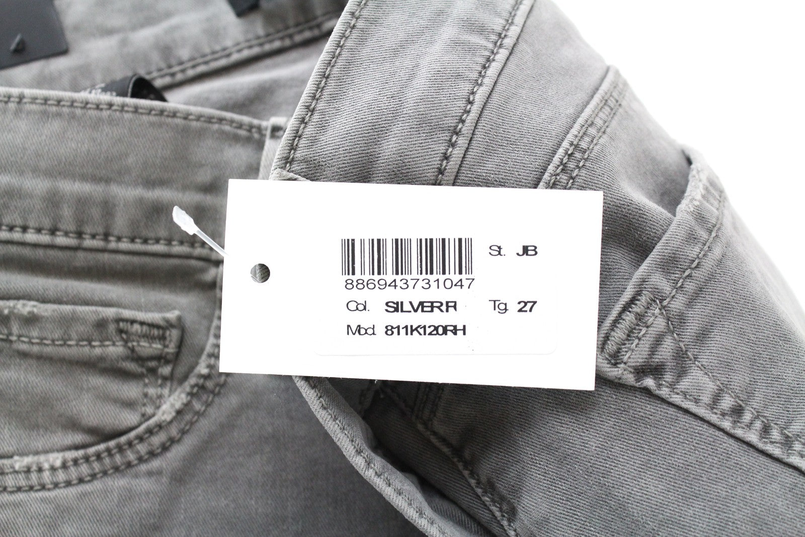 J BRAND aptempti pilki džinsai W27 tamprūs medvilniniai moteriški džinsai su plėšytais keliais 