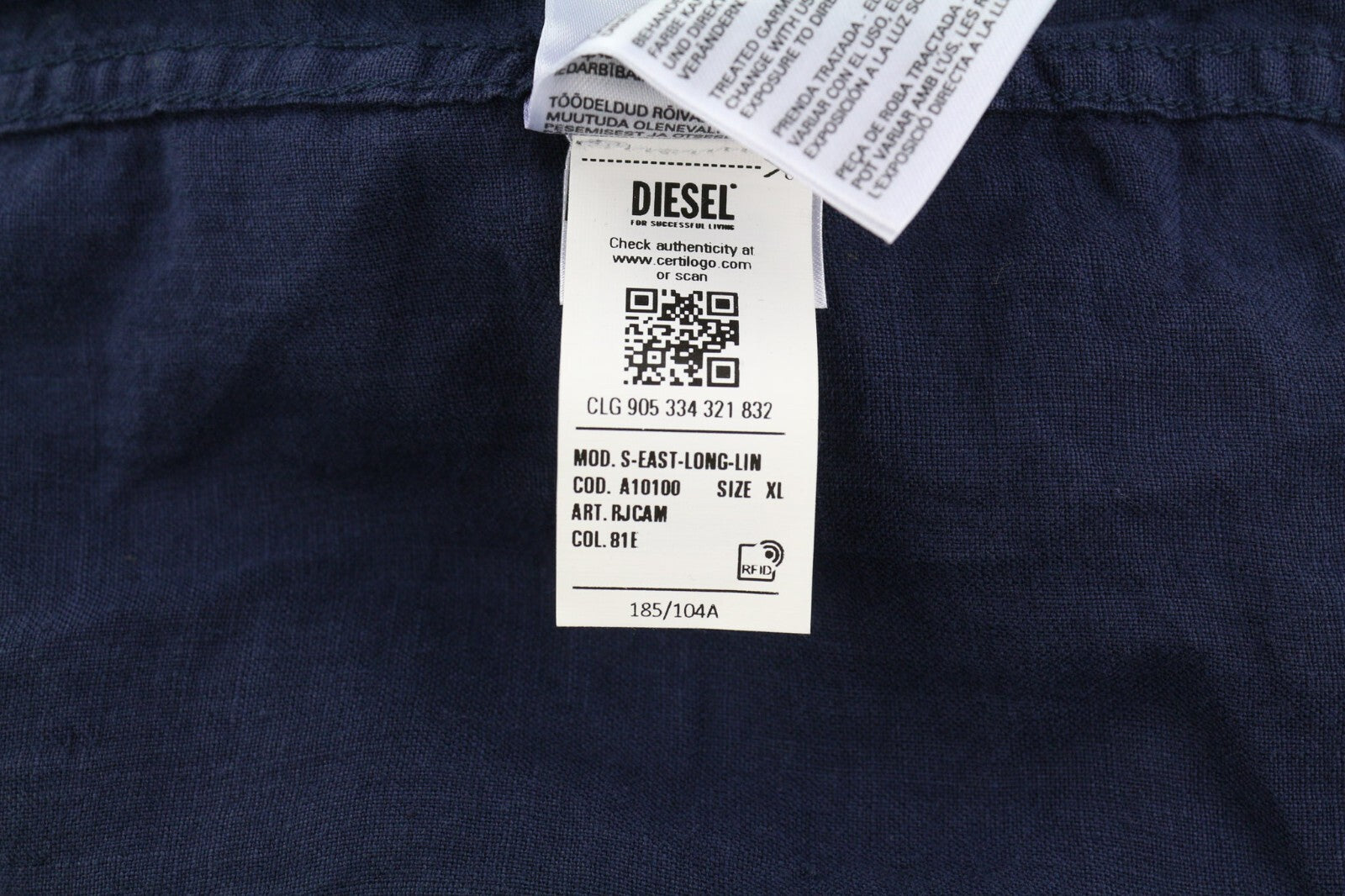 DIESEL S-East-Long-Lin vyriški marškinėliai, XL dydžio, vakarietiško stiliaus, lininiai, RRP 175 €, tamsiai mėlyni. 