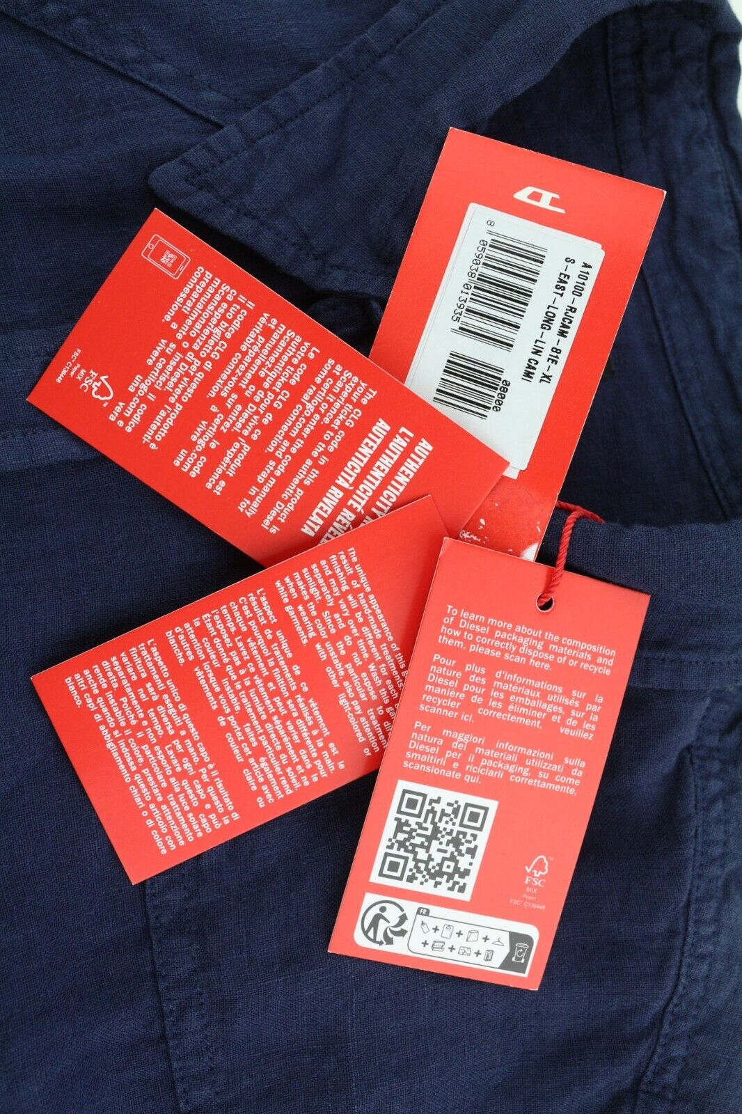 DIESEL S-East-Long-Lin vyriški marškinėliai, XL dydžio, vakarietiško stiliaus, lininiai, RRP 175 €, tamsiai mėlyni. 