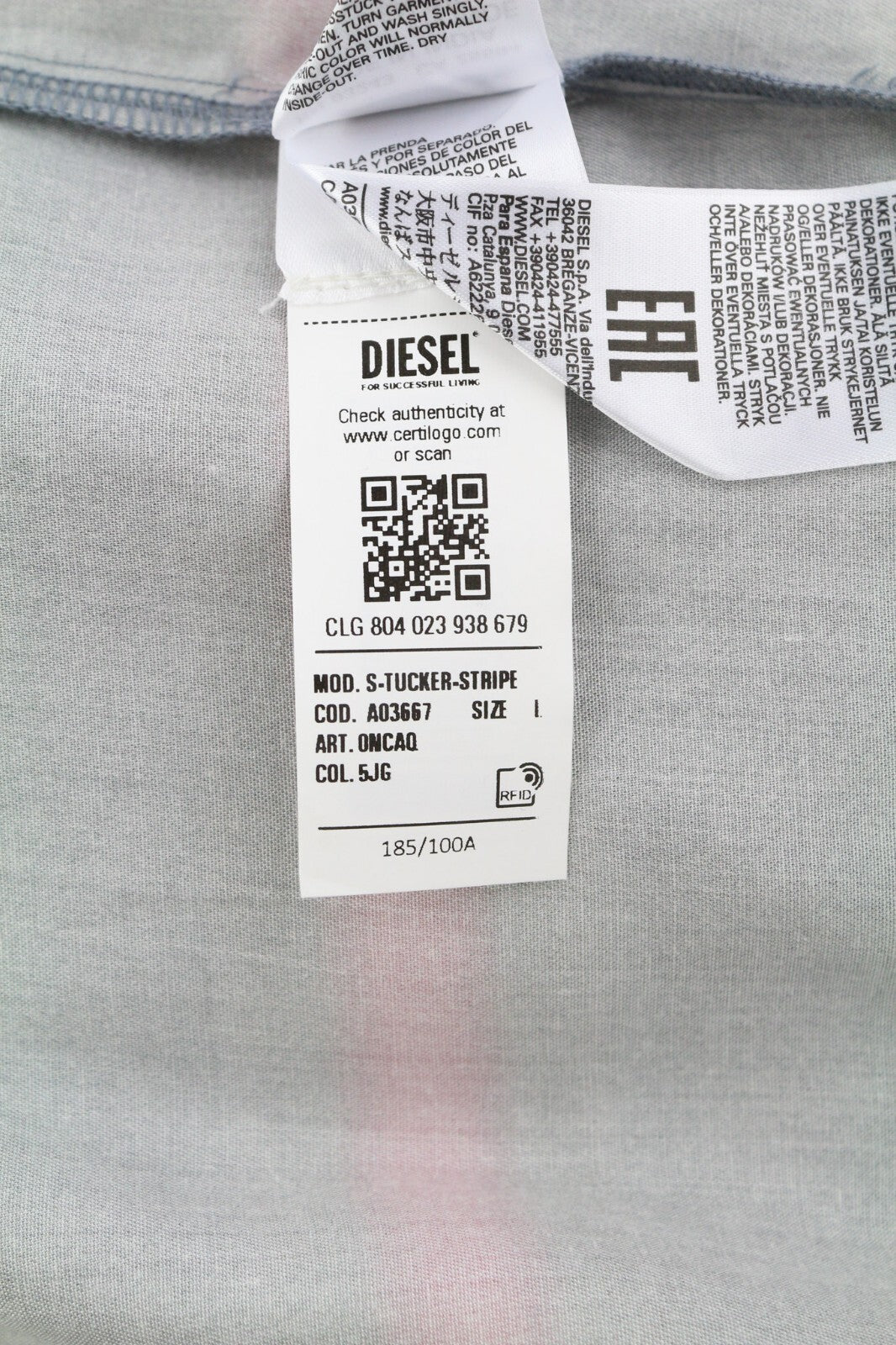 DIESEL vyriški marškinėliai S-Tucker dryžiais, L, rekomenduojama kaina 150 €, raštuotas, sagomis užsegamas, išskleidžiamas logotipas, šviesus