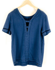 DENHAM Cascade Tee Women's S V-Neck Pullover Blue Short Sleeve Casual Top