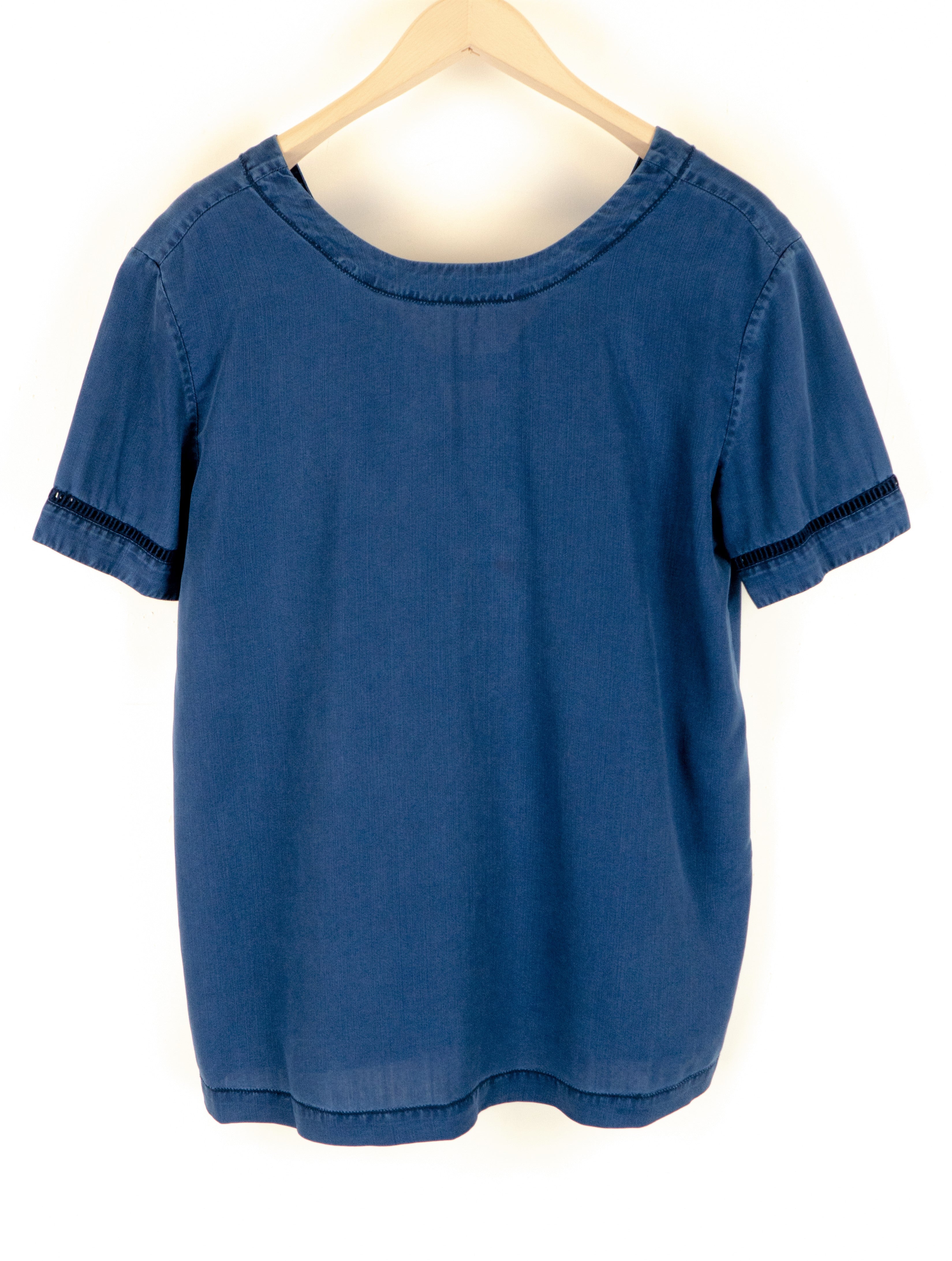 DENHAM Cascade Tee Women's S V-Neck Pullover Blue Short Sleeve Casual Top