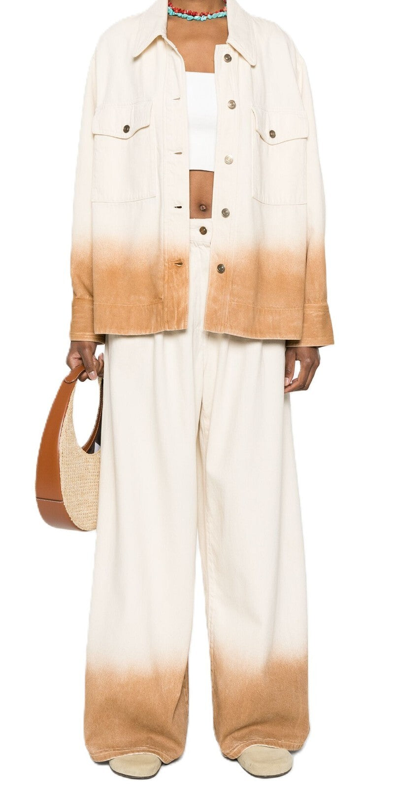 ALANUI ryškių atspalvių moteriški džinsai, platūs, smėlio spalvos, rudi, klostuoti, 599 € 