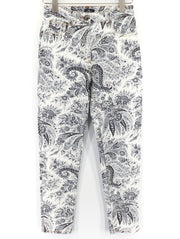 RRP€599 ETRO Womens Jeans W26 Slim  White Cotton Stretch Paisley Patterned