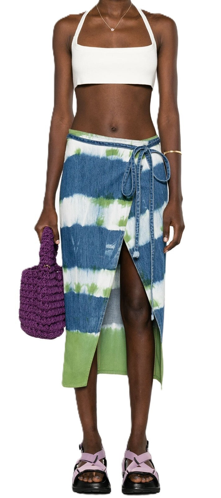 ALANUI „Magic Journey“ moteriškas sijonas, L dydžio, mėlynai žalias, dažytų audinių apvyniojamas, vidutinio dydžio, 580 €