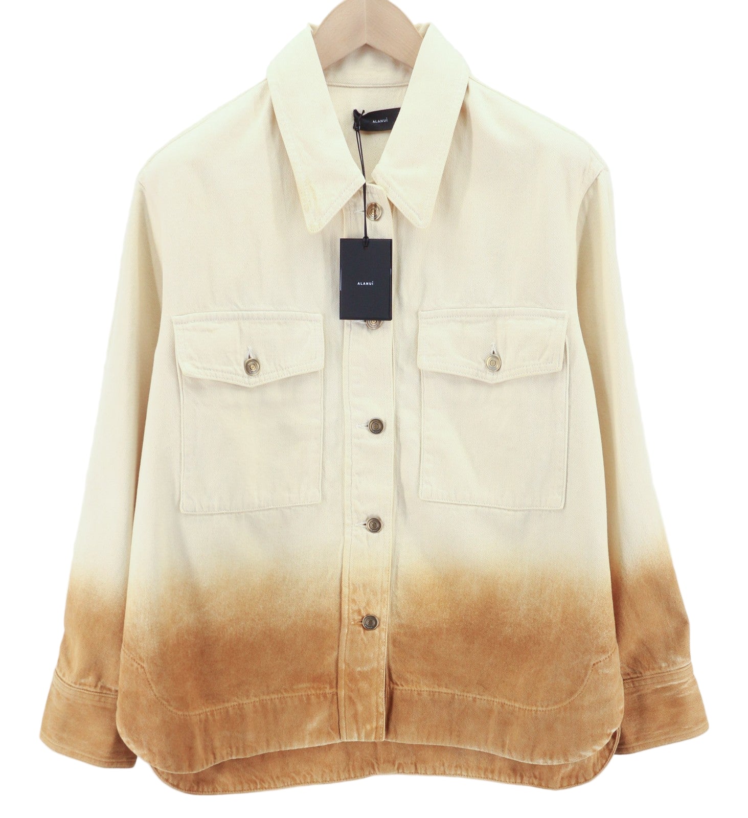 ALANUI ryškių atspalvių moteriškas švarkas S dydžio rudos medvilnės unisex marškinėliai su neapdorotu audiniu 599 € 
