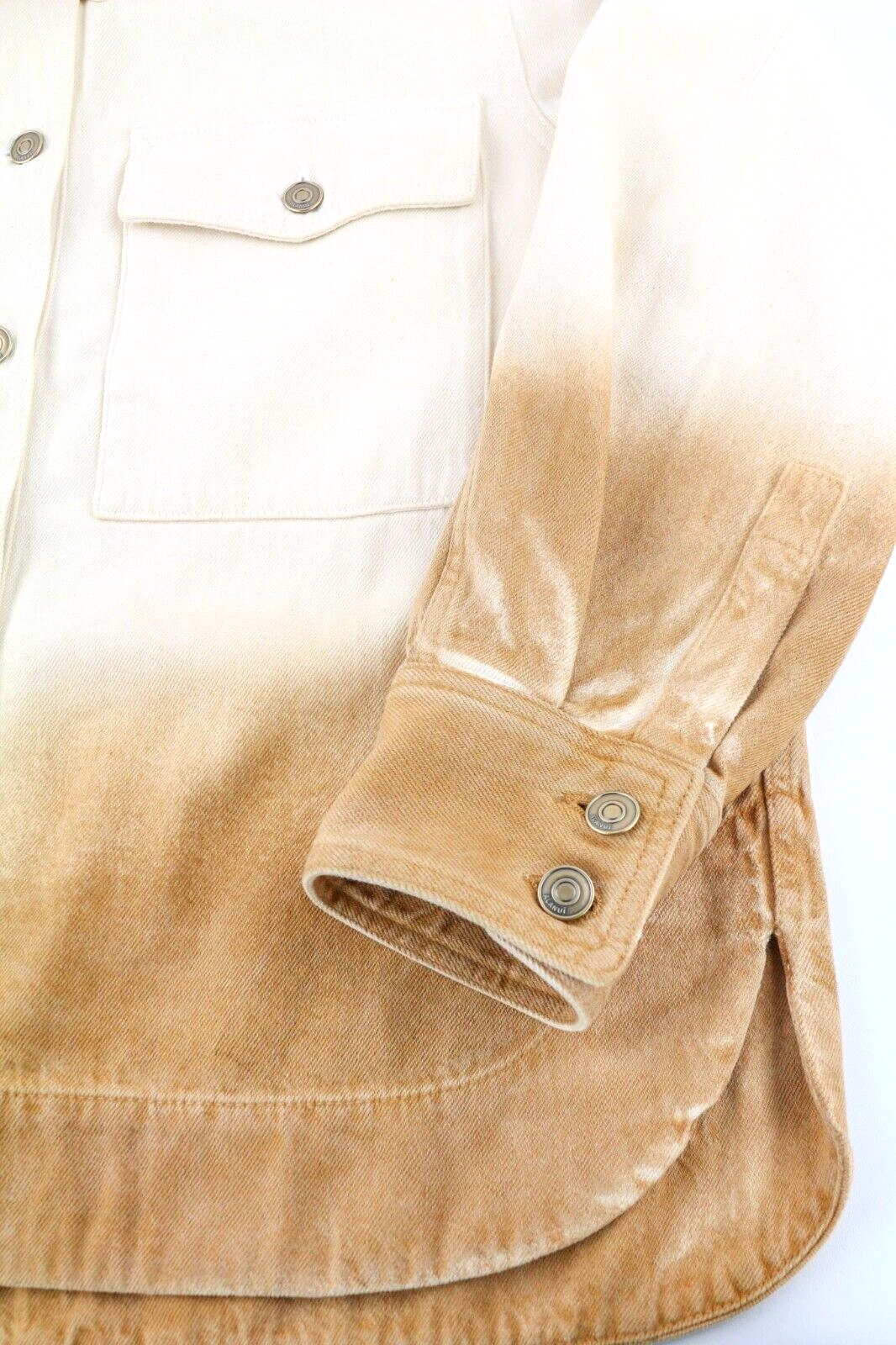 ALANUI ryškių atspalvių moteriškas švarkas L, smėlio spalvos, rudas, neapdorotas marškinėlių palaidinės formos švarkas, rekomenduojama kaina – 999 € 