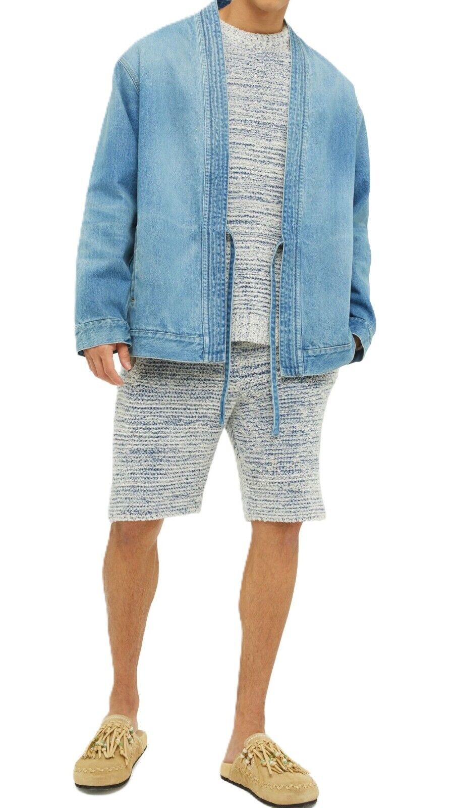 ALANUI Kerala vyriškas švarkas L ilgomis rankovėmis mėlynas medvilninis kimono RRP 699 € 