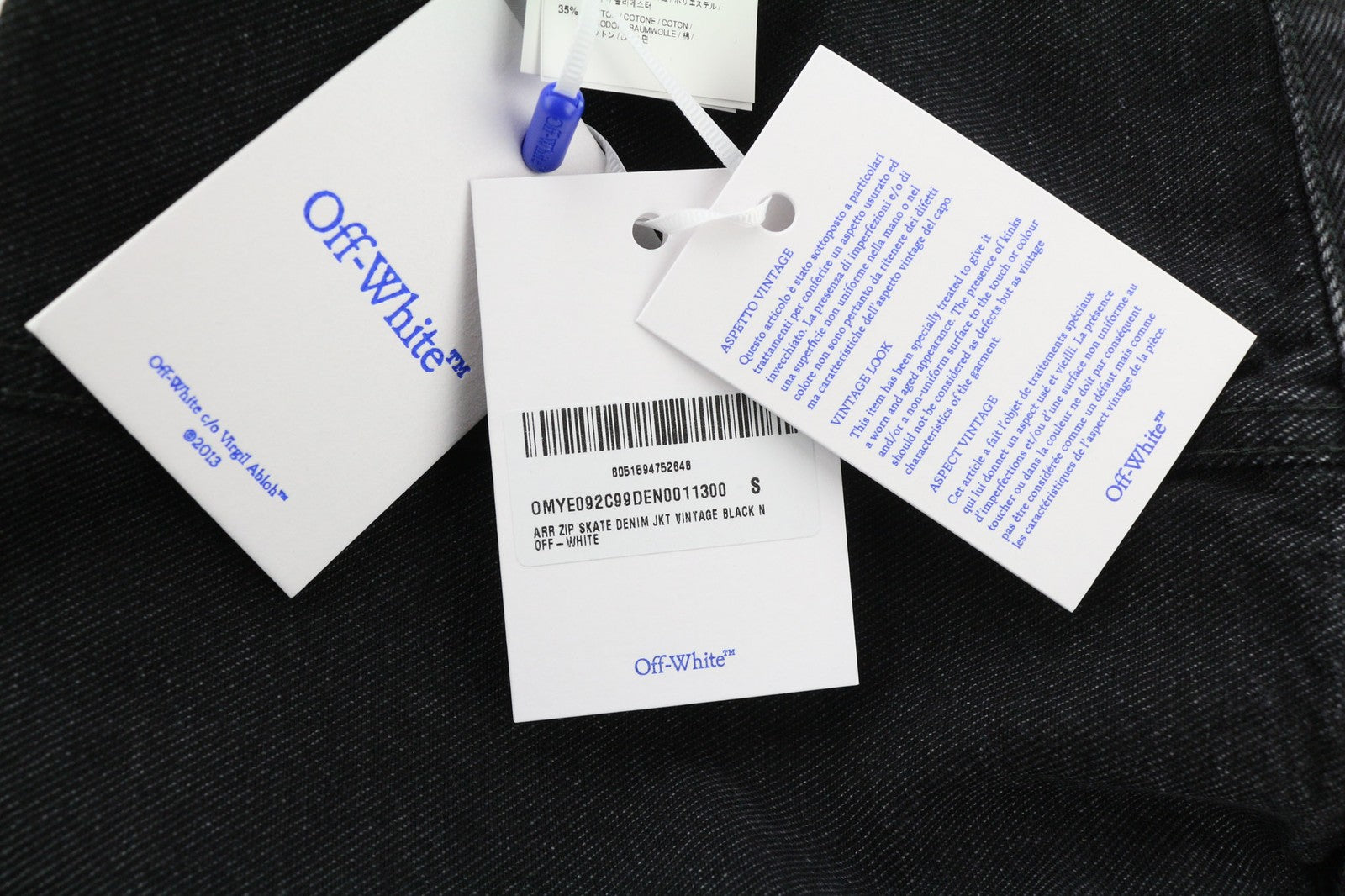 OFF-WHITE užtrauktuku dengta vyriška riedlenčių striukė S, skalbta juoda su užtrauktuku, RRP 995 € 