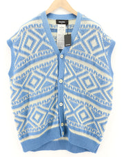 DSQUARED2 moteriškas megztinis XL mėlynai baltas medvilninis megztas raštuotas berankovis megztinis