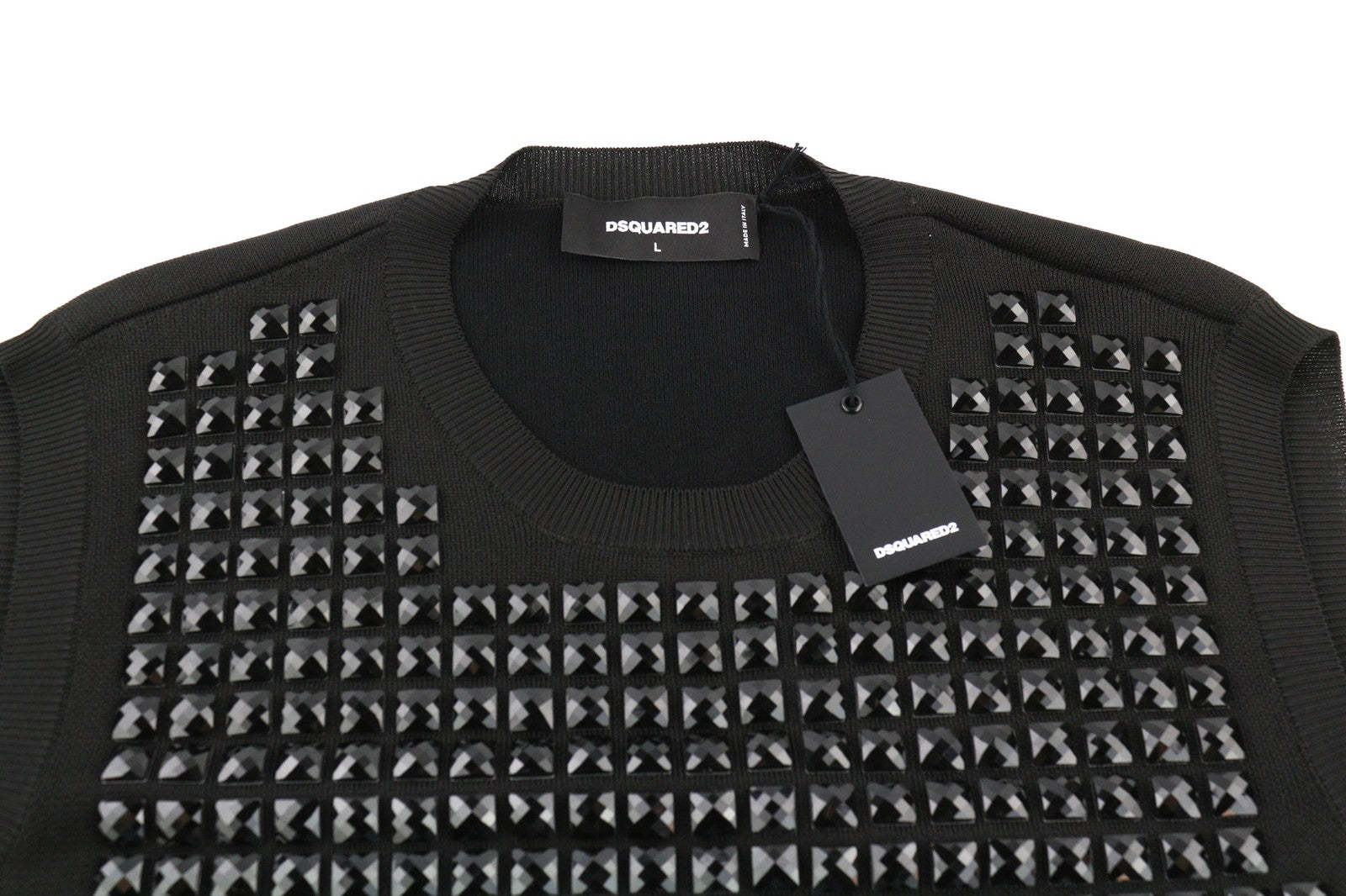 DSQUARED2 moteriškas megztinis L dydžio juodas medvilninis megztinis be rankovių su dygsniais 