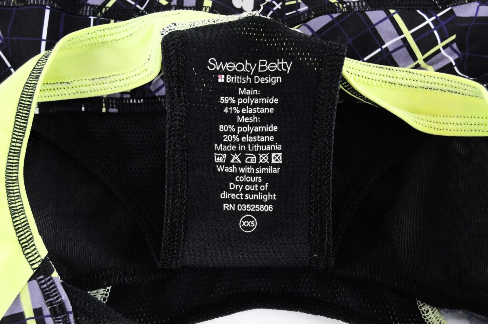 SWEATY BETTY Homestraight Run 2XS Sports Bra Black Print Stretch  Womens