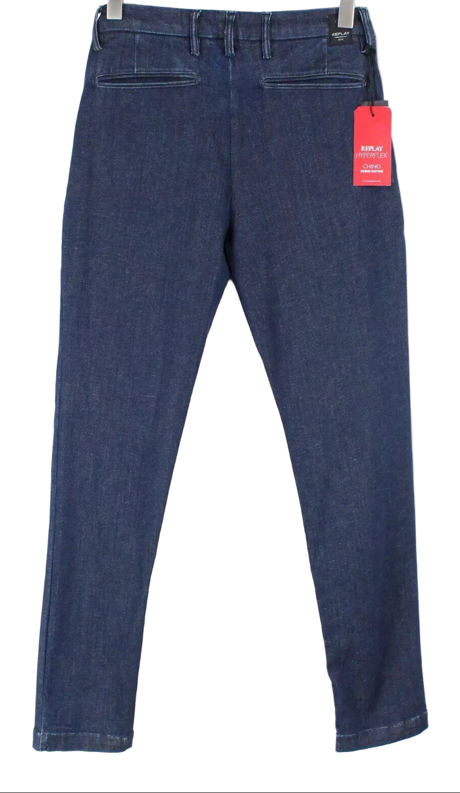 REPLAY Benni vyriški W30 L32 Chino Hyperflex mėlyni džinsai su tampriu gobtuvu 