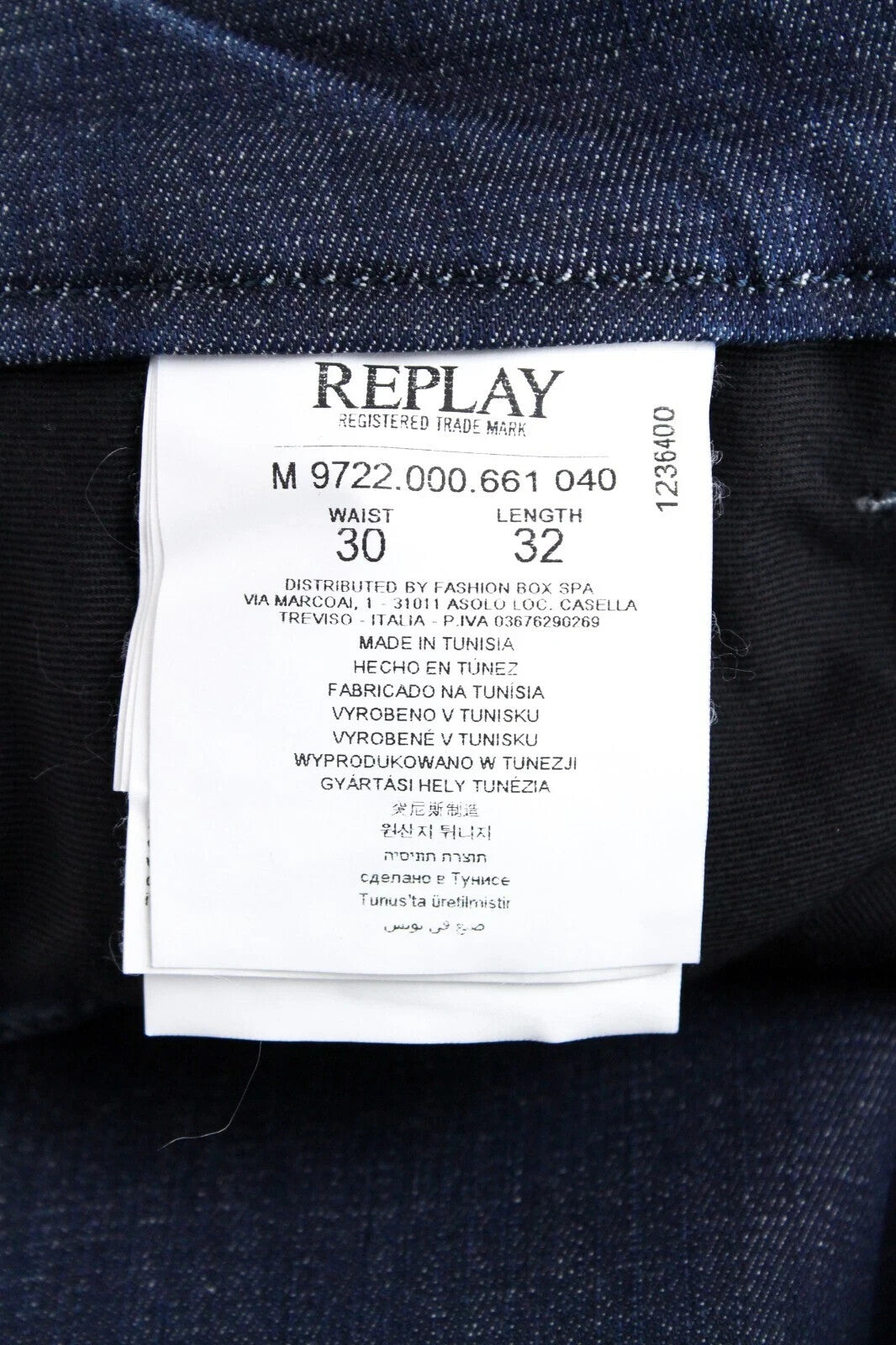 REPLAY Benni vyriški W30 L32 Chino Hyperflex mėlyni džinsai su tampriu gobtuvu 