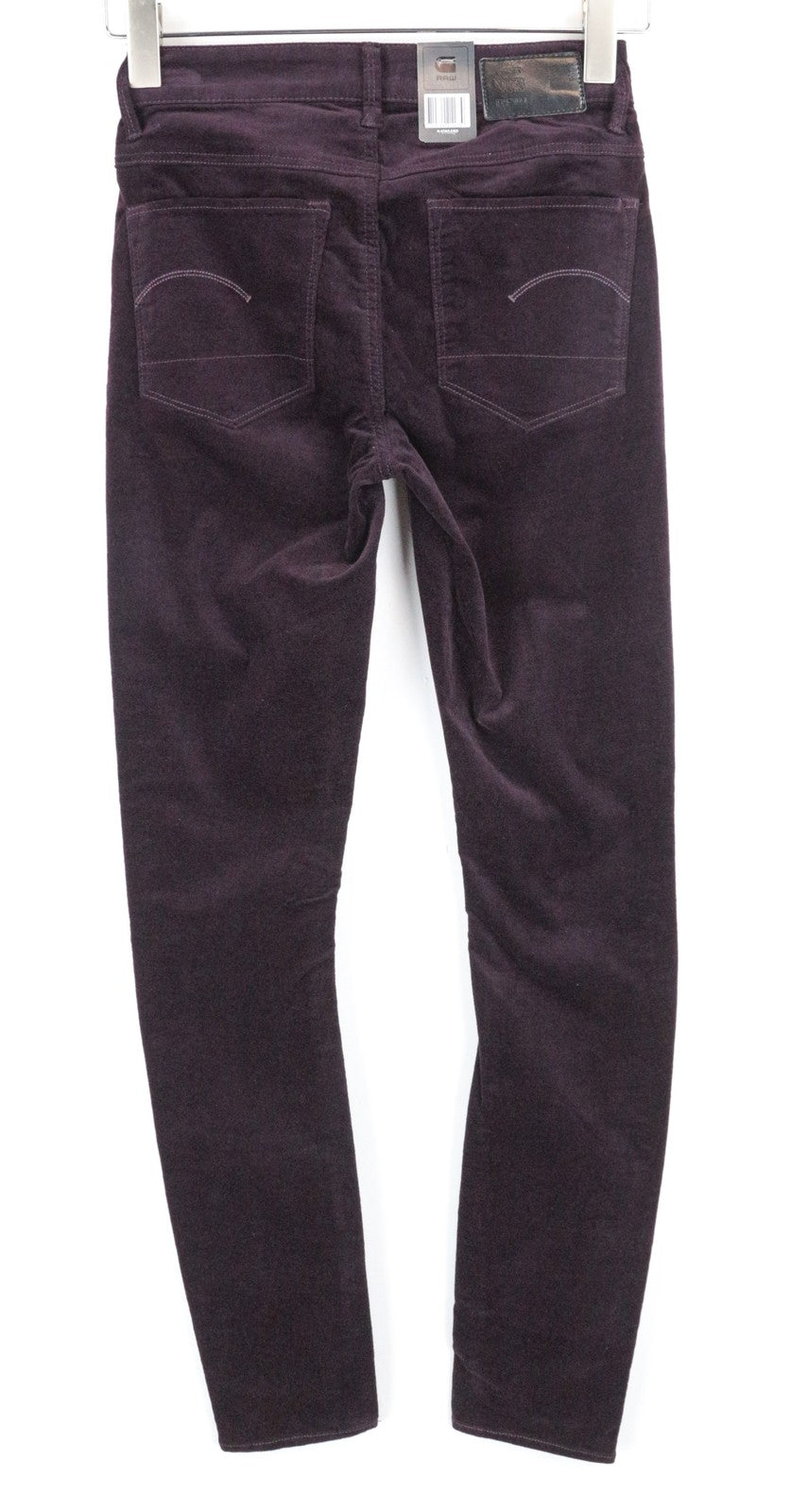 G-STAR RAW moteriškos W24 L30 violetinės velveto aptemptos medvilnės kelnės 