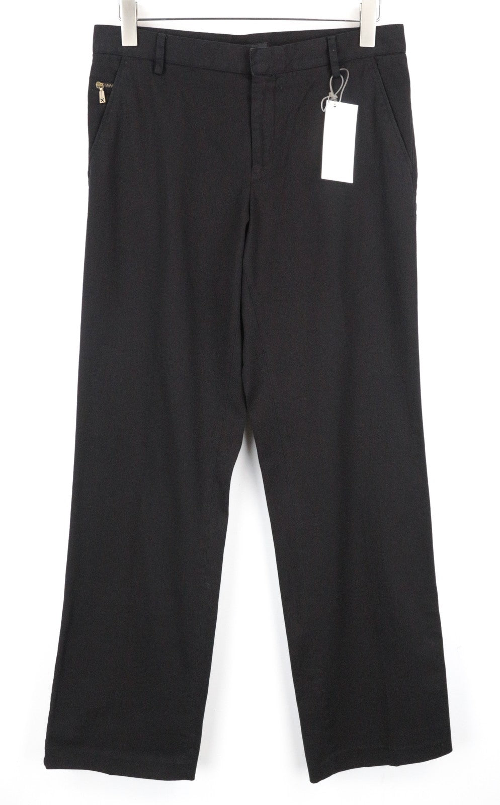 RICHMOND Men's Trousers 48 Black Cotton Stretch Casual Pleated Front Fit