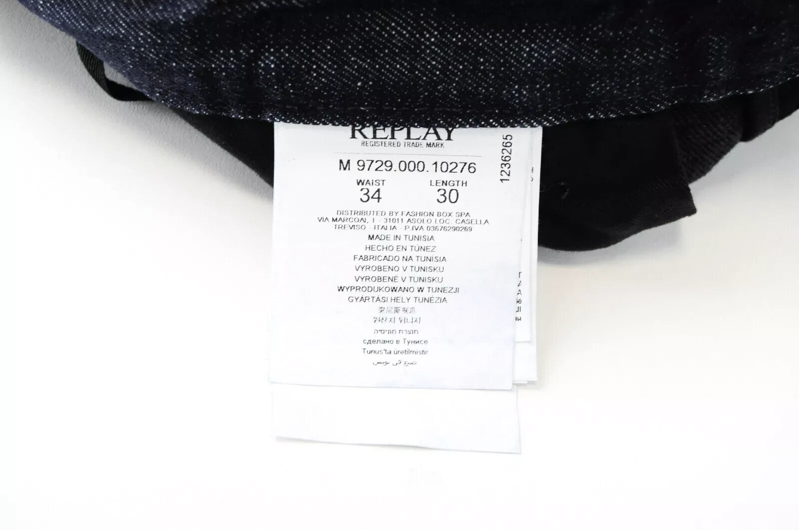 REPLAY Atelier Slim W34 L30 vyriški džinsai su užtrauktuku ir kišenėmis, juodos ir mėlynos medvilninės kelnės 