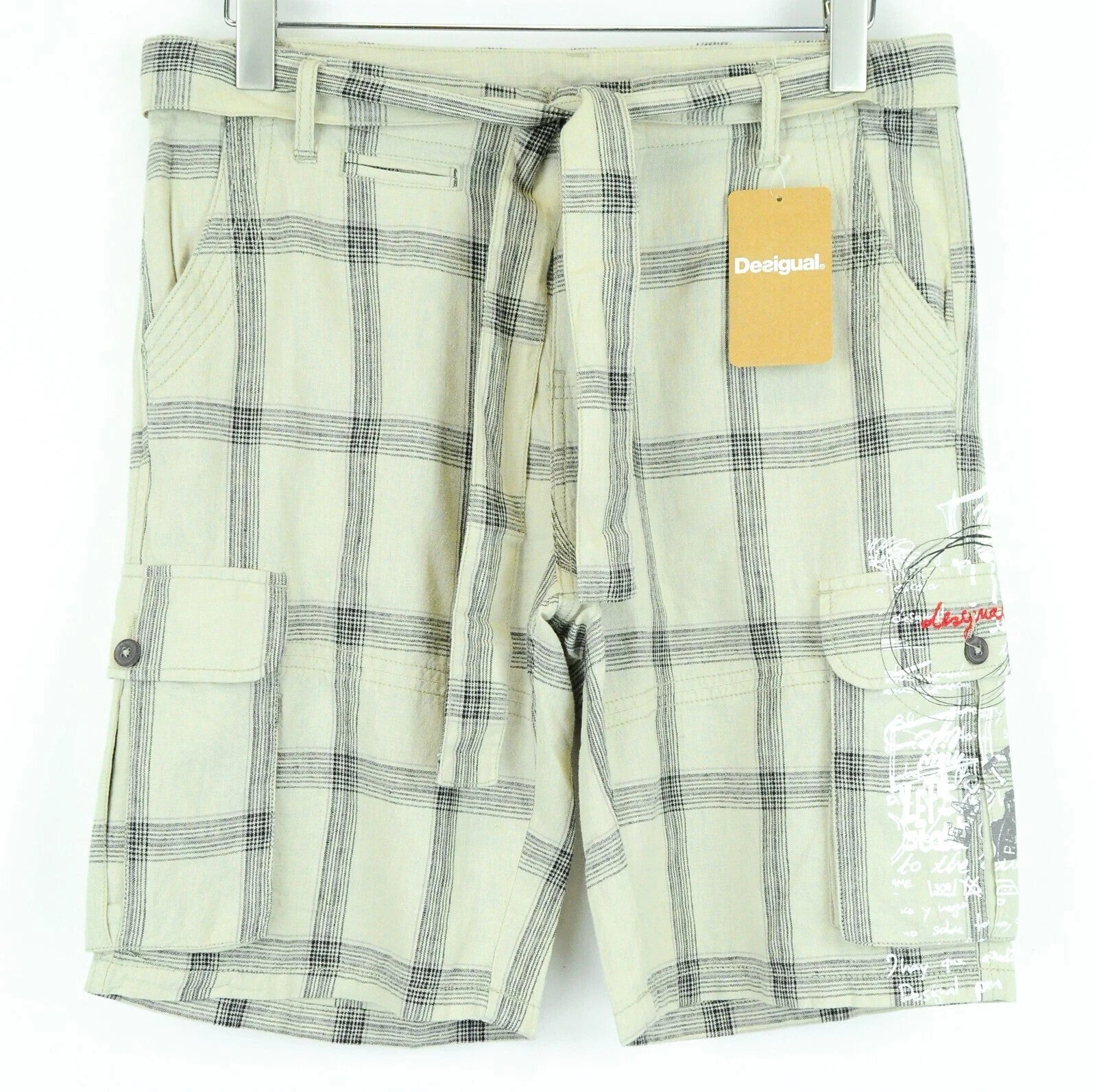 DESIGUAL Marc Cargo Shorts 30 Linen Cotton Lightweight Summer for Mens