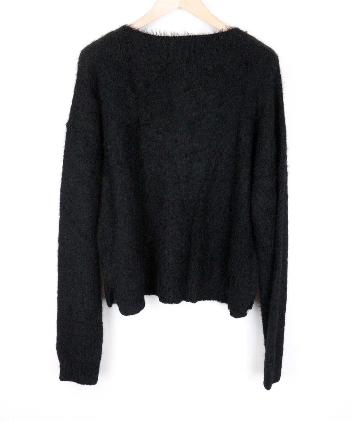 DENHAM Nikko moteriškas L dydžio juodas megztinis su vilnoniu apvaliu raštu, prigludęs, minkšto stiliaus megztinis 