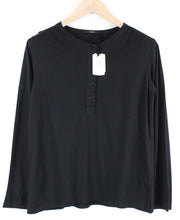DENHAM Baldwin XS Women's Black Long Sleeve Henley Tee Cotton Blend Casual