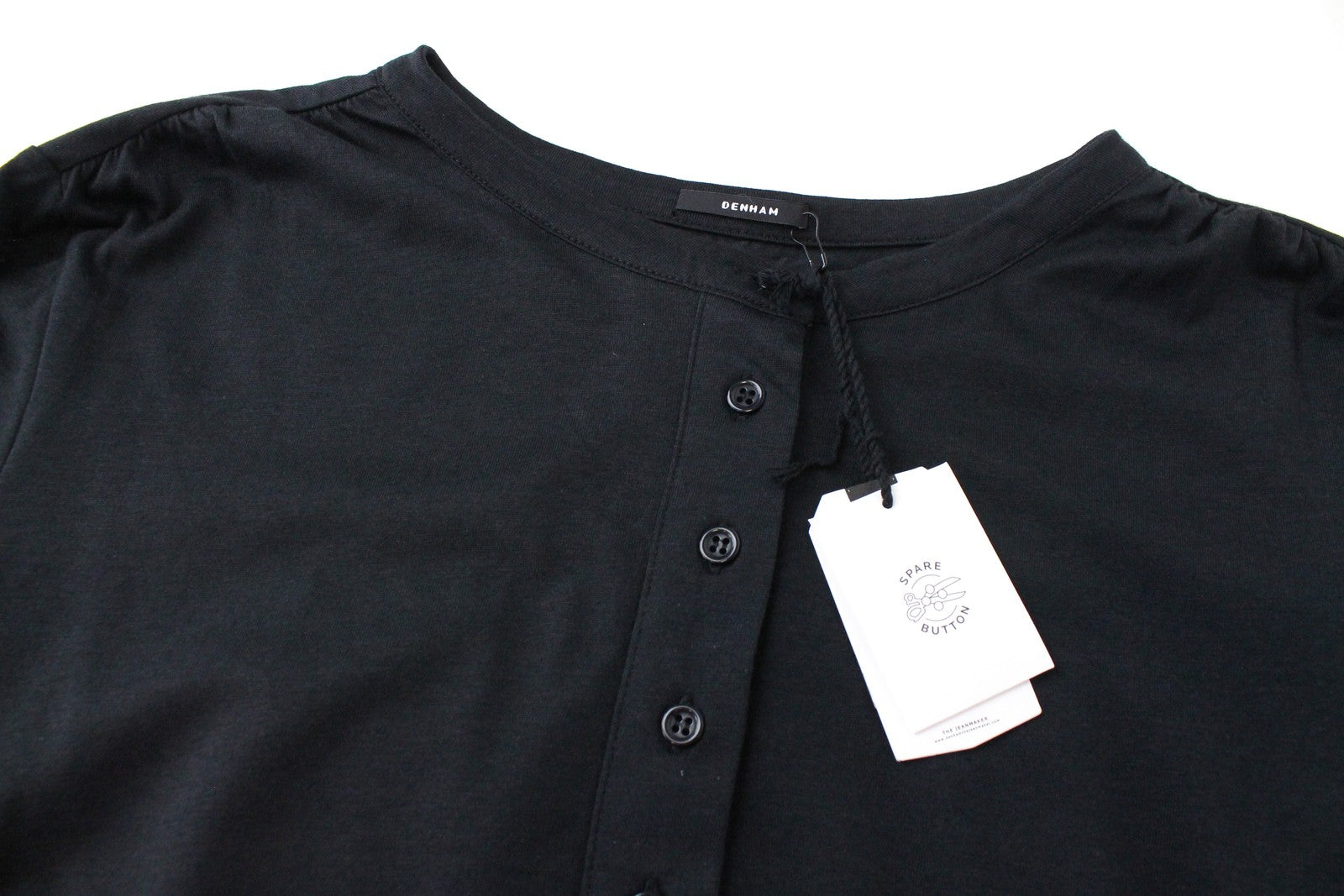 DENHAM Baldwin XS Women's Black Long Sleeve Henley Tee Cotton Blend Casual