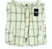 DESIGUAL Marc 32 Checked Linen Shorts Pocketed Printed Summer Mens Cargo