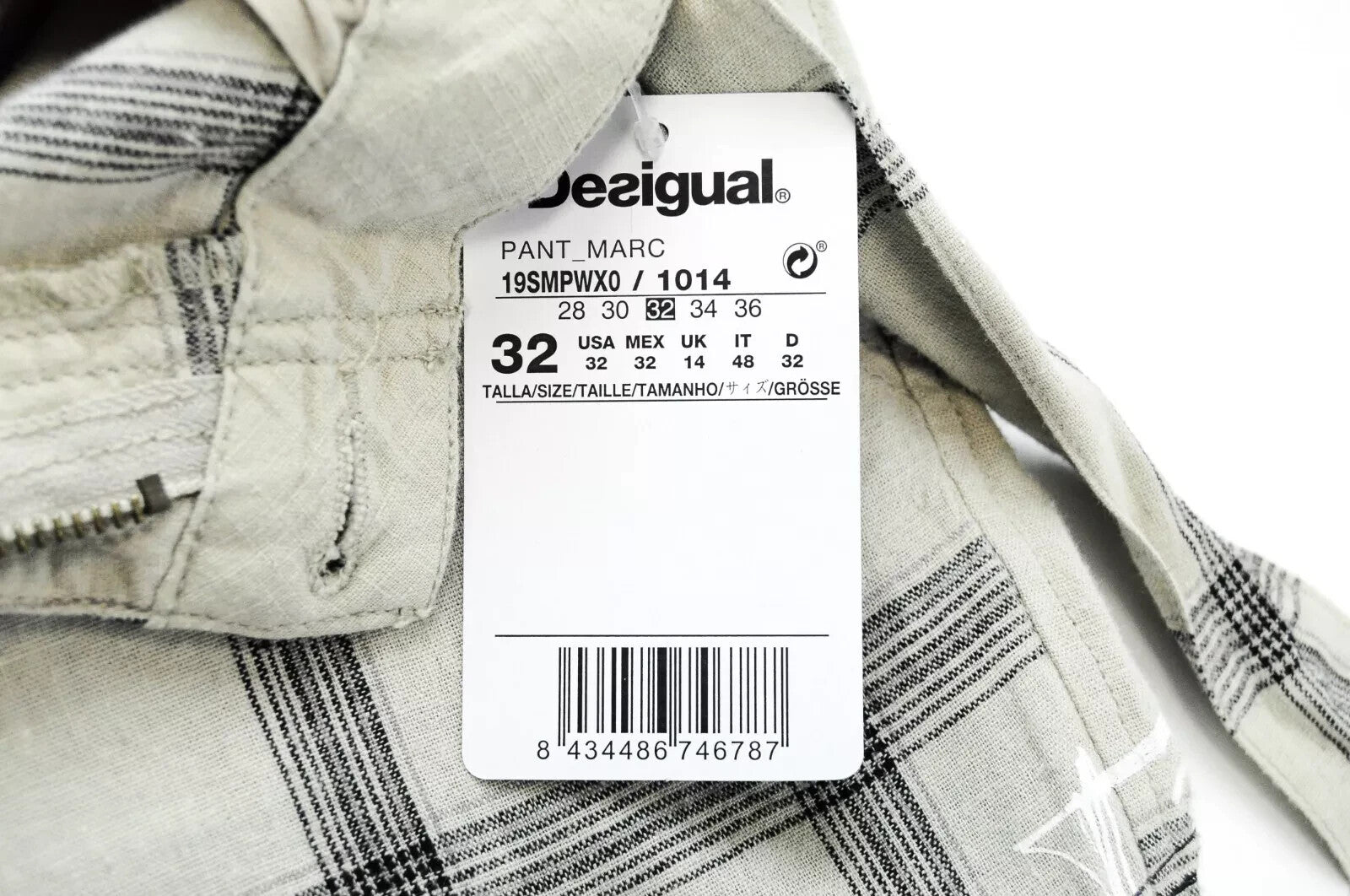 DESIGUAL Marc 32 Checked Linen Shorts Pocketed Printed Summer Mens Cargo