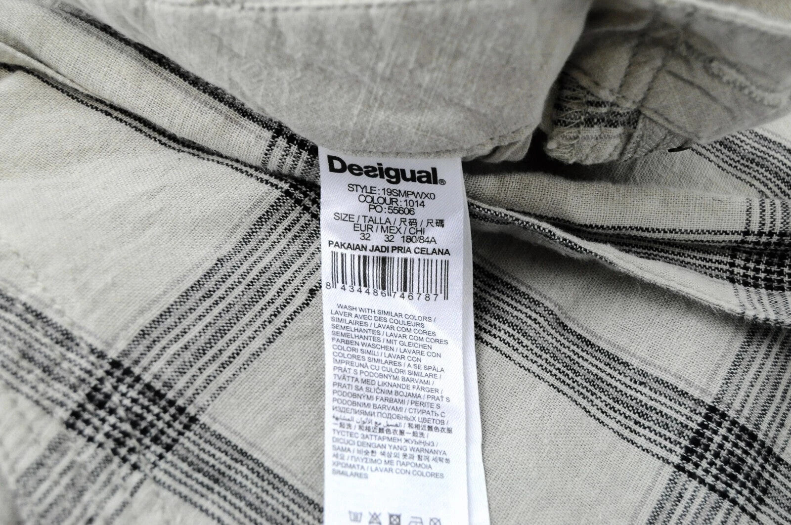 DESIGUAL Marc 32 Checked Linen Shorts Pocketed Printed Summer Mens Cargo