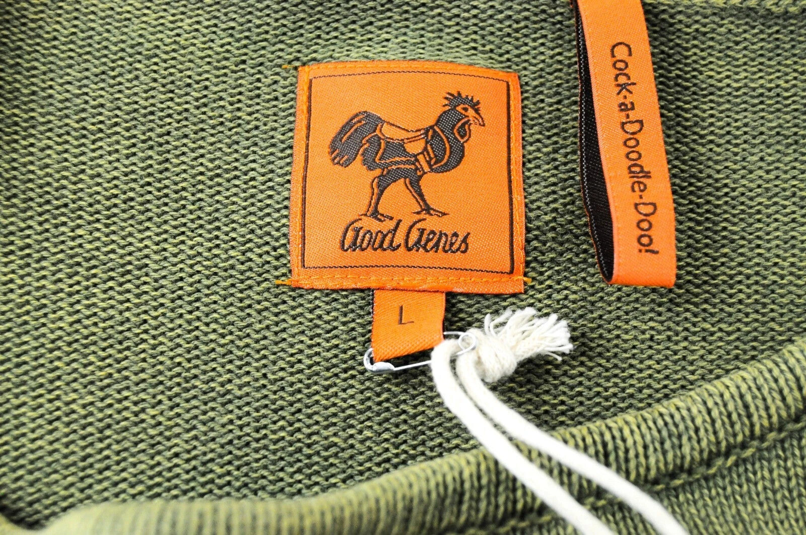 GOOD GENES L gebenės žalios spalvos megztinis su apvalia kaklo iškirpte, ilgas vyriškas megztinis