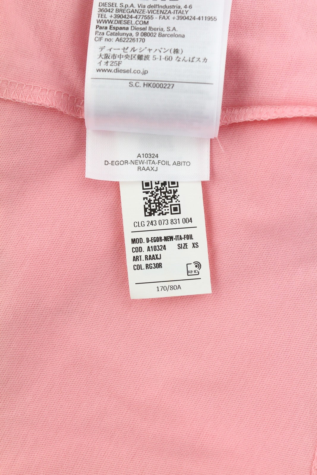 DIESEL D-Egor-New-Ita-Foil moteriška suknelė XS, rožinė, trumpomis rankovėmis, trikotažo stiliaus, laisvalaikio, mini suknelė 