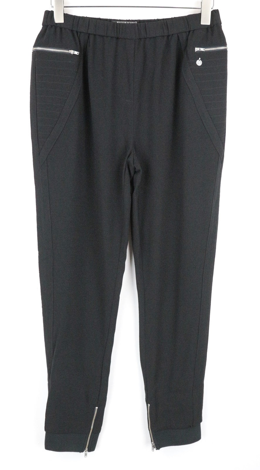 MAISON SCOTCH moteriškos kelnės M juodos, užtraukiamos, tamprios, laisvalaikio stiliaus, su užtrauktuku ir kišenėmis 