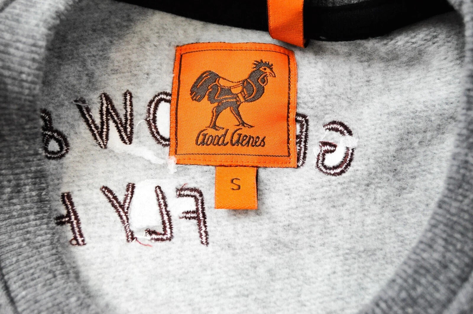 „GOOD GENES S“ vidutinio pilkumo medvilninis džemperis su apvalia kaklo iškirpte ir siuvinėtu audiniu vyrams 