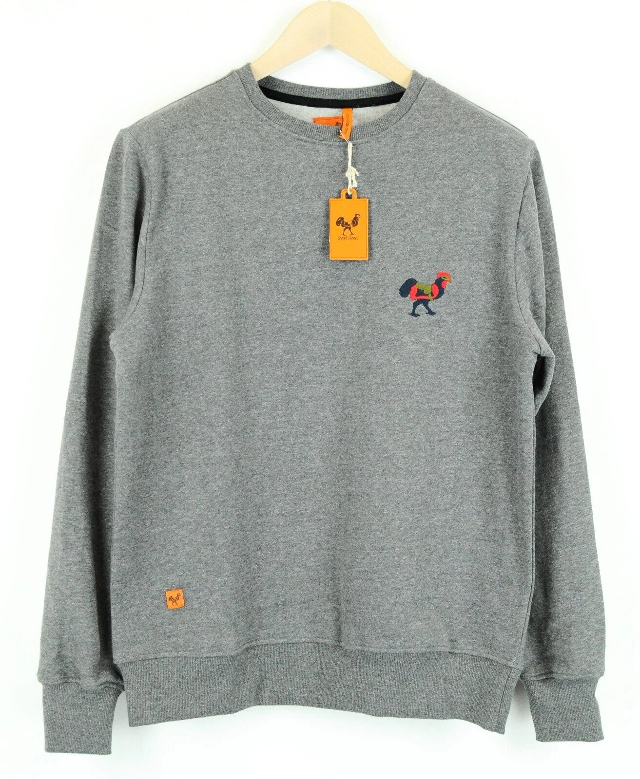 „GOOD GENES M Melange“ medvilninis megztinis su įtemptu sluoksniu, vyriškas siuvinėtas pilkas megztinis 