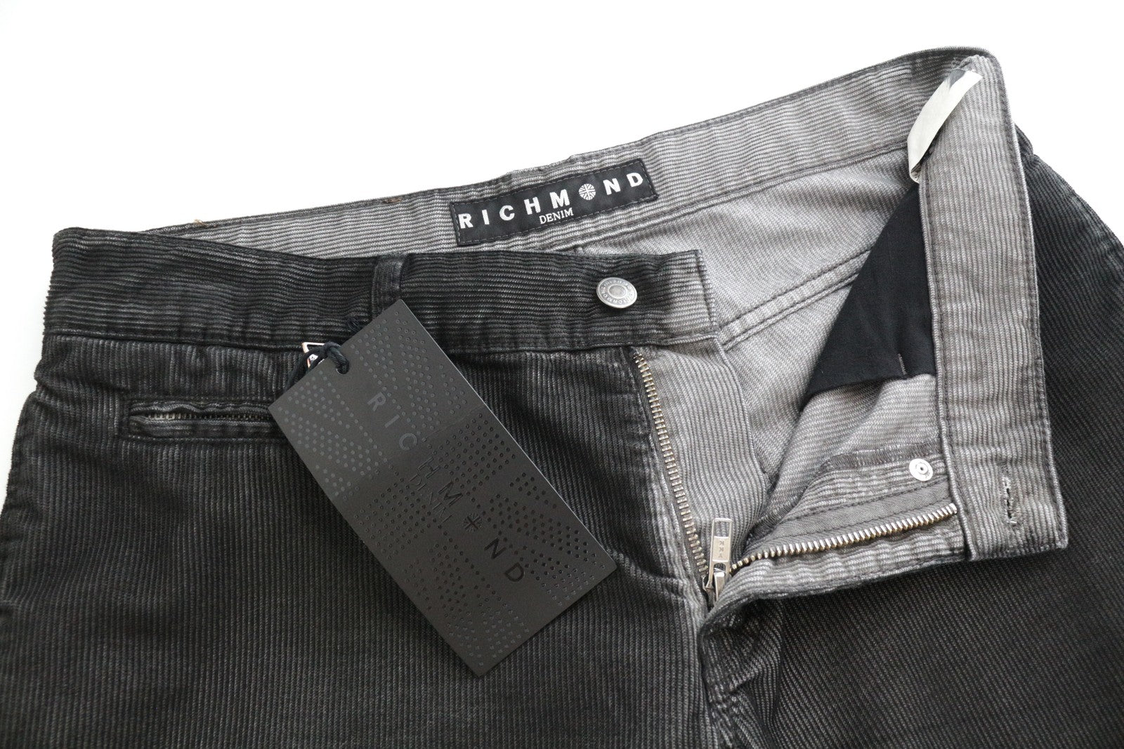 RICHMOND Men's Trousers 48 Grey Corduroy Cotton Slim Fit Casual Stretch Style