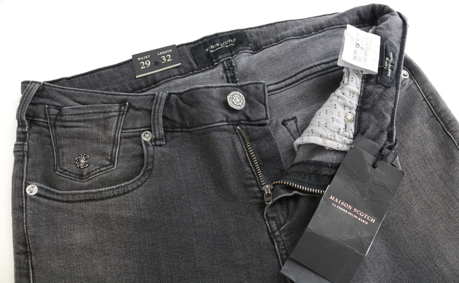 „MAISON SCOTCH La Parisienne“ moteriški W29 L32 pilki medvilniniai „Skinny Fit“ tamprūs džinsai