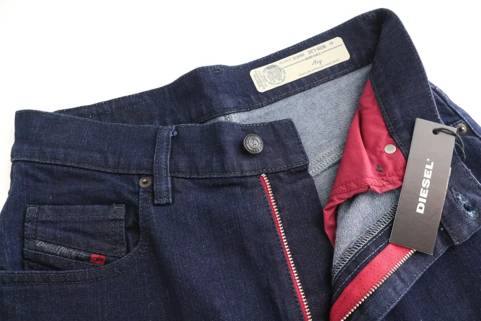 DIESEL Ary 084CG moteriški džinsai W26 L30 aukštu juosmeniu, tamprūs, tiesūs, mėlyni, medvilniniai 