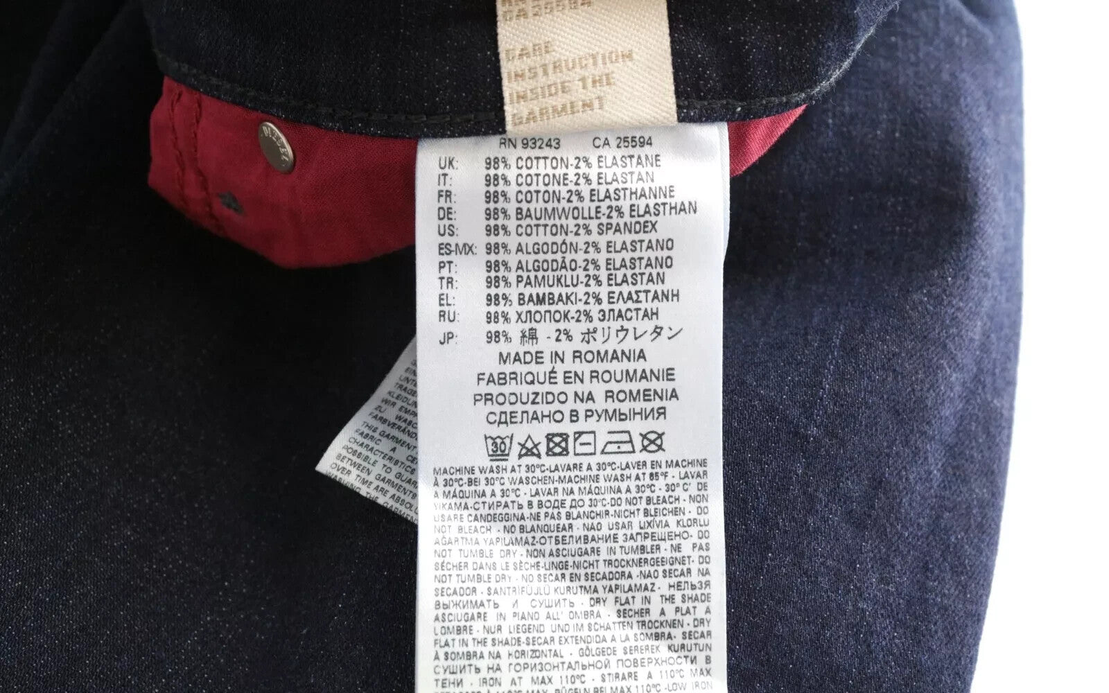 DIESEL Ary 084CG moteriški džinsai W26 L30 aukštu juosmeniu, tamprūs, tiesūs, mėlyni, medvilniniai 