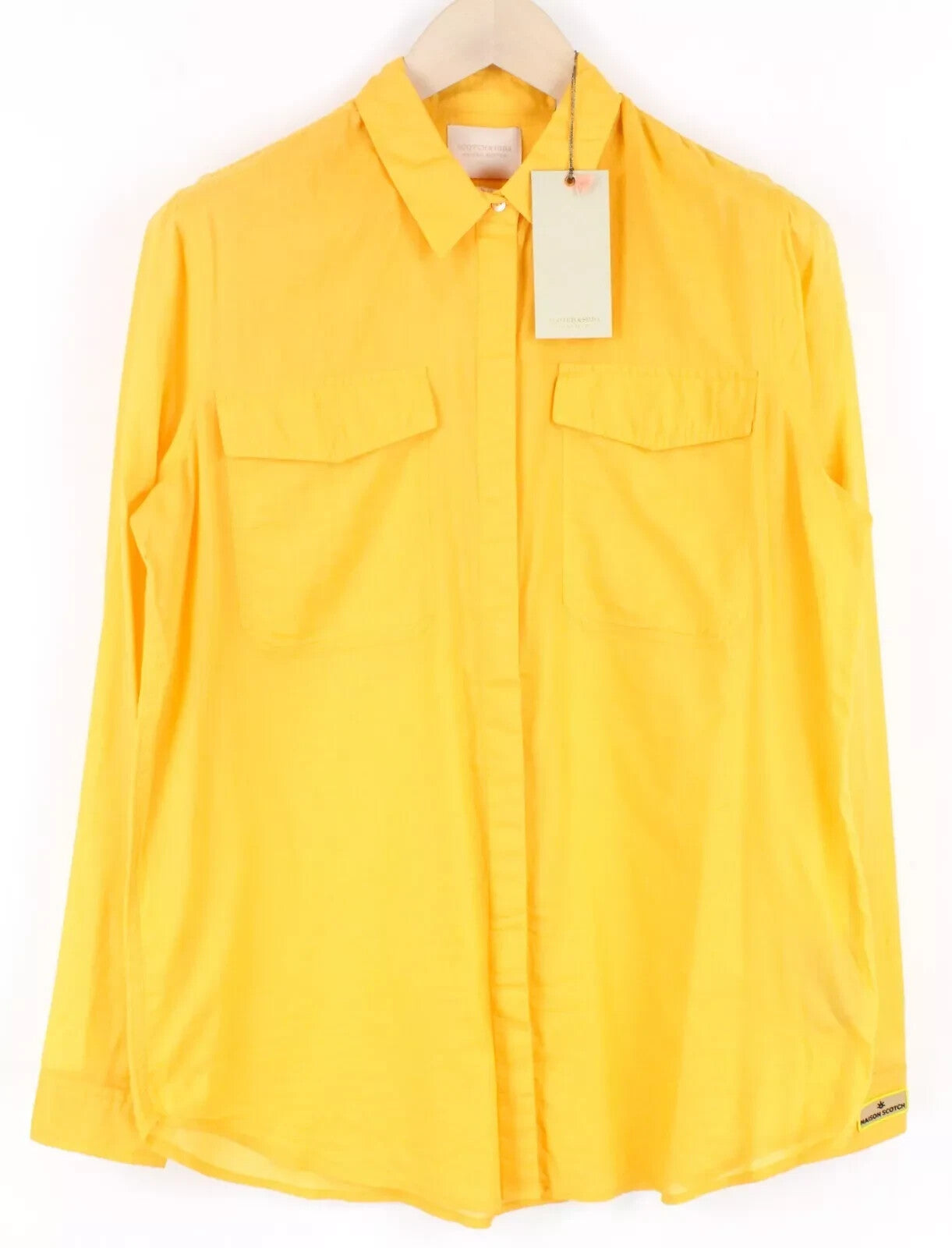 MAISON SCOTCH Palm Cove Shirt M Orange Cotton Button-Up Pocketed Womens Top