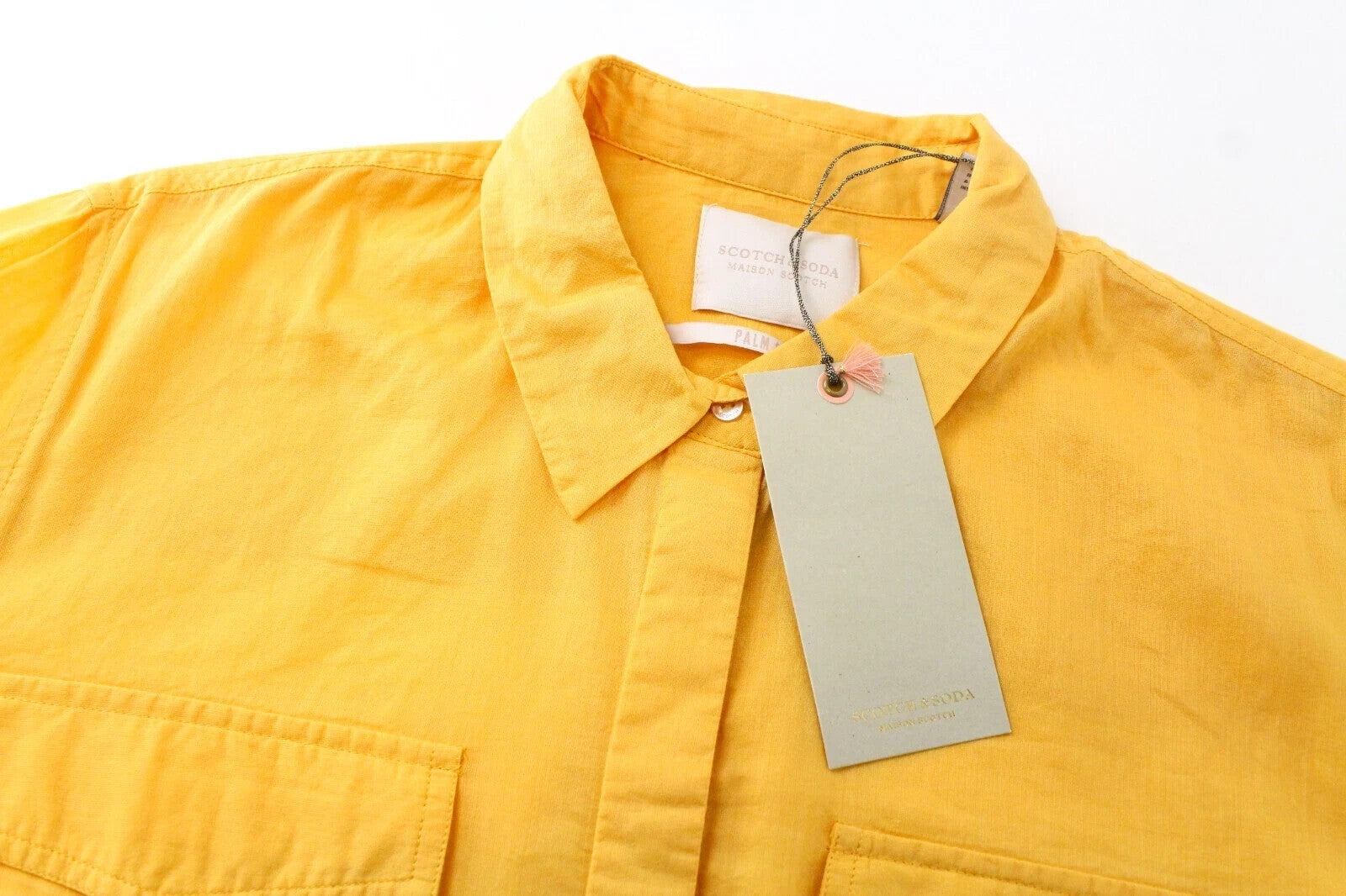 MAISON SCOTCH Palm Cove Shirt M Orange Cotton Button-Up Pocketed Womens Top