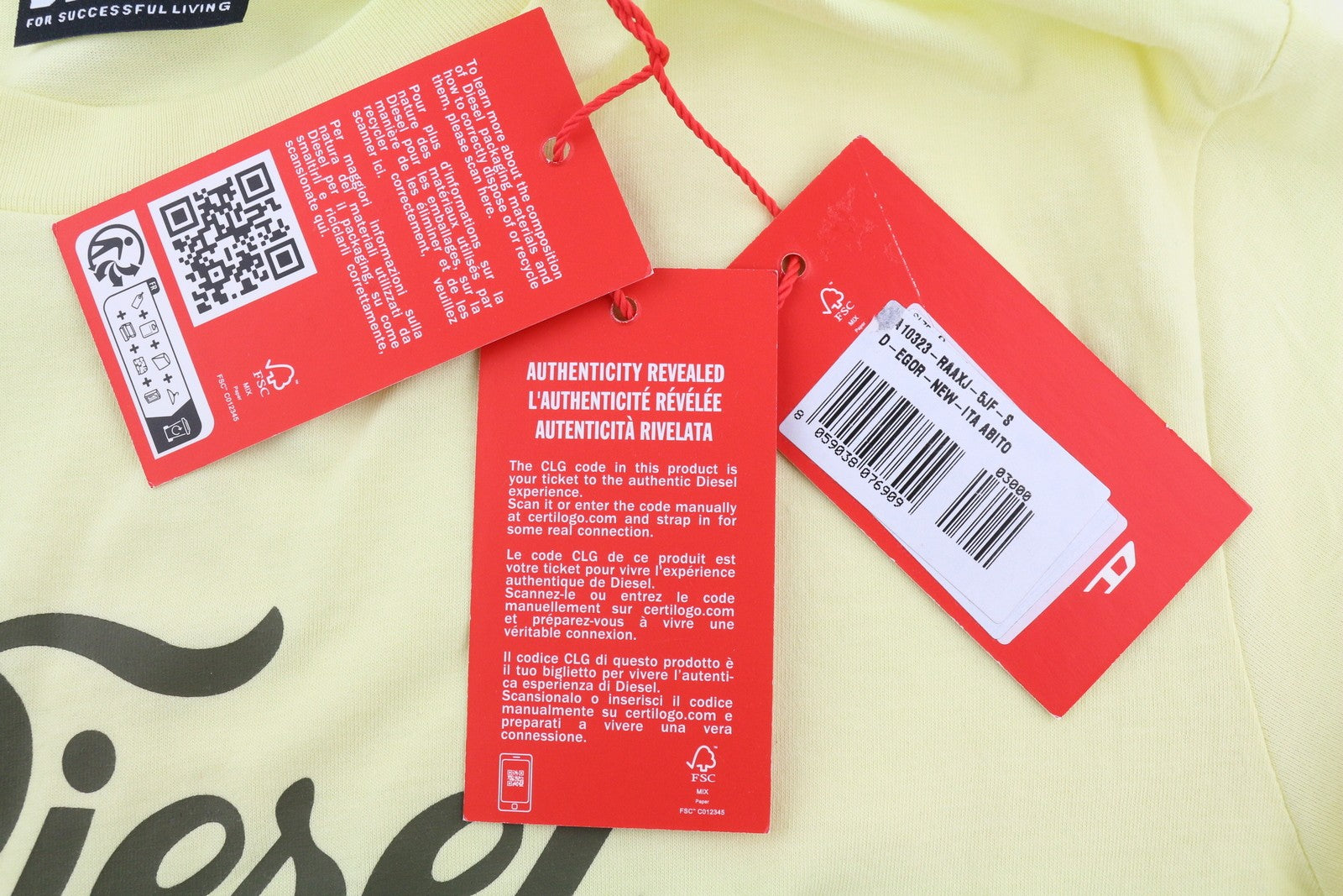 DIESEL D-Egor-New-Ita moteriška suknelė S geltona trumpomis rankovėmis trikotažo laisvalaikio logotipu 