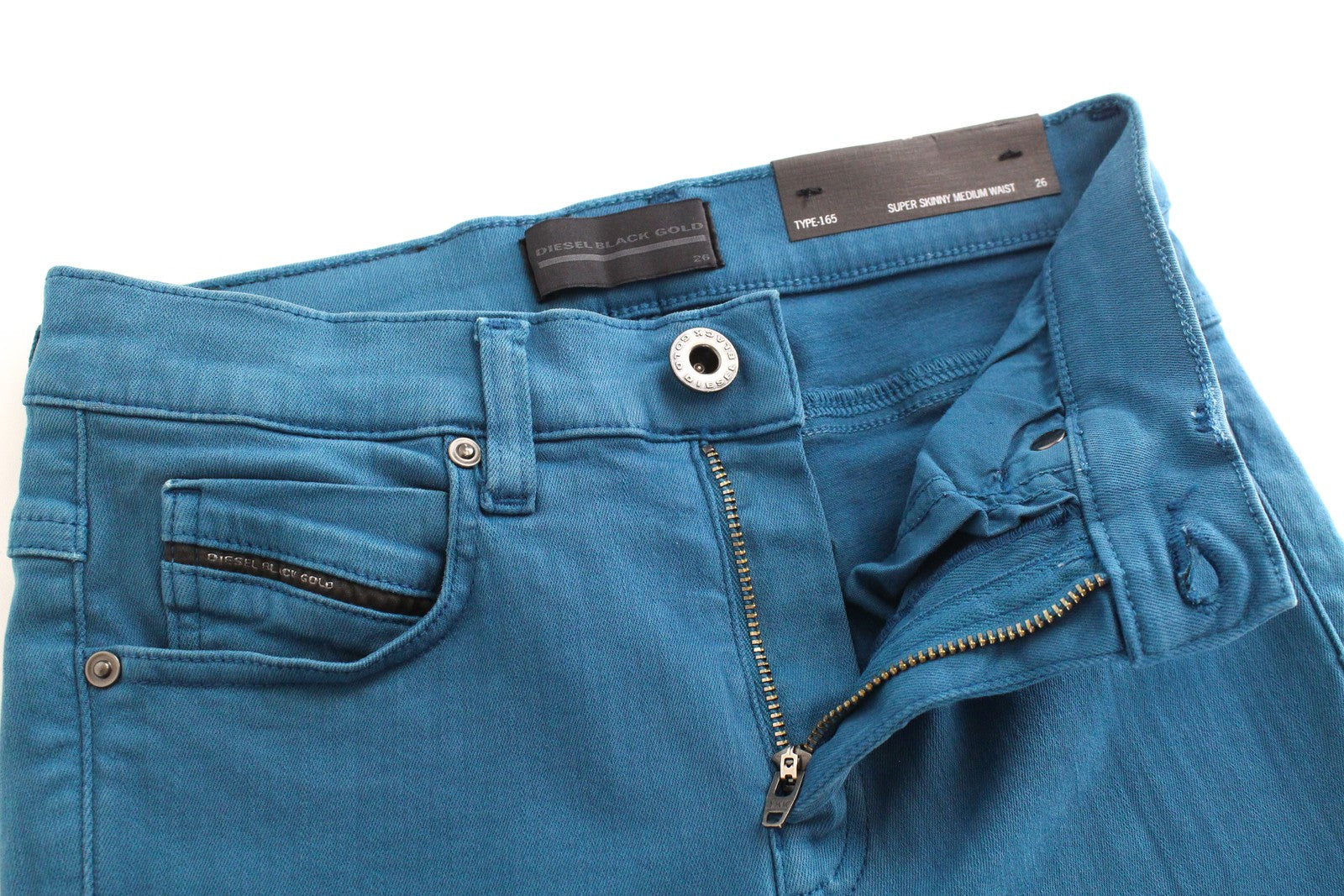 DIESEL BLACK GOLD Type-165A BG8JU moteriški W26 mėlyni aptempti tamprūs džinsai 
