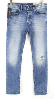 DIESEL Buster 081AQ Men's W29 L32 Jeans Slim Fit Blue Cotton Ripped Stretch