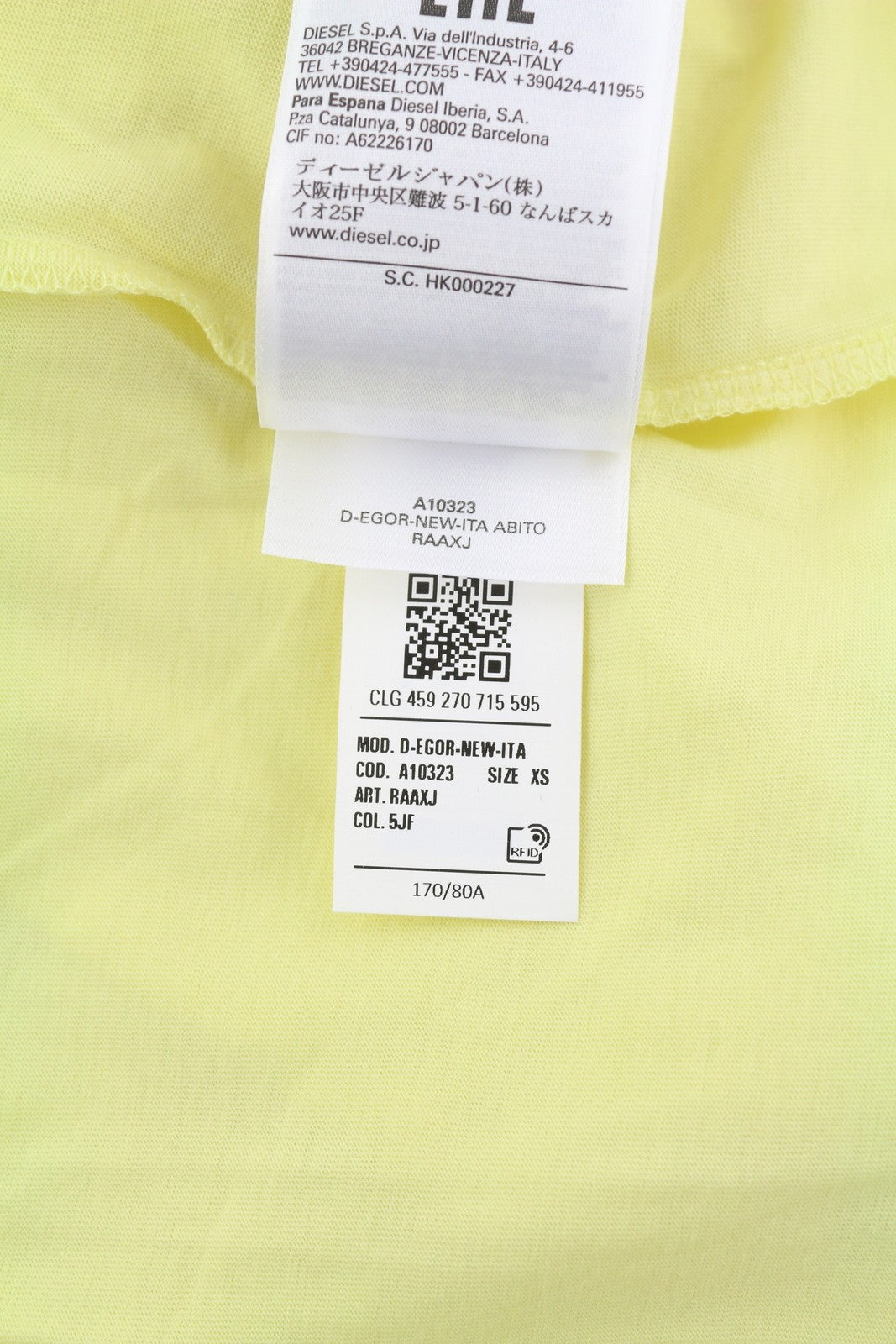 DIESEL D-Egor-New-Ita moteriška suknelė XS, geltona, trumpomis rankovėmis, trikotažinio stiliaus, laisvalaikio stiliaus, su logotipu. 
