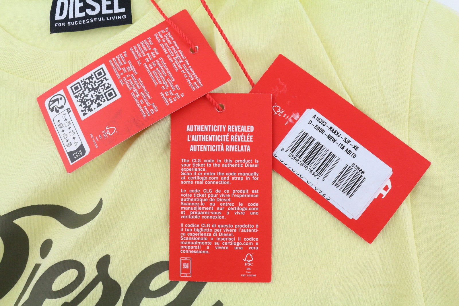 DIESEL D-Egor-New-Ita moteriška suknelė XS, geltona, trumpomis rankovėmis, trikotažinio stiliaus, laisvalaikio stiliaus, su logotipu. 